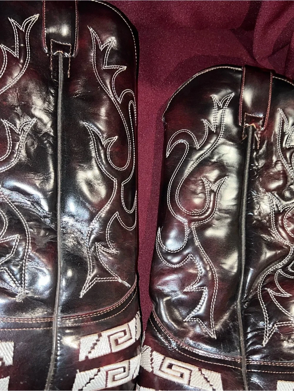 Men’s Dark brown Western Cowboy Boots with White Stitching